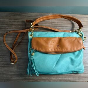 Gorgeous Genuine Leather Made in Italy Shoulder Crossbody Bag Teal & Brown